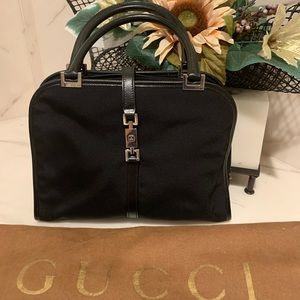 GUCCI Nylon Leather Handle Handbag
